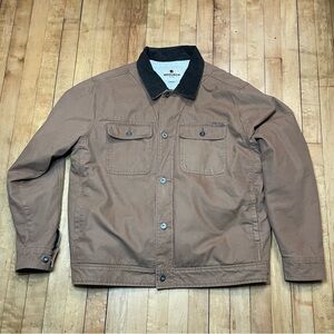 Woolrich Sherpa Lined Trucker Jacket Men's XL Tan Canvas Chore Barn
